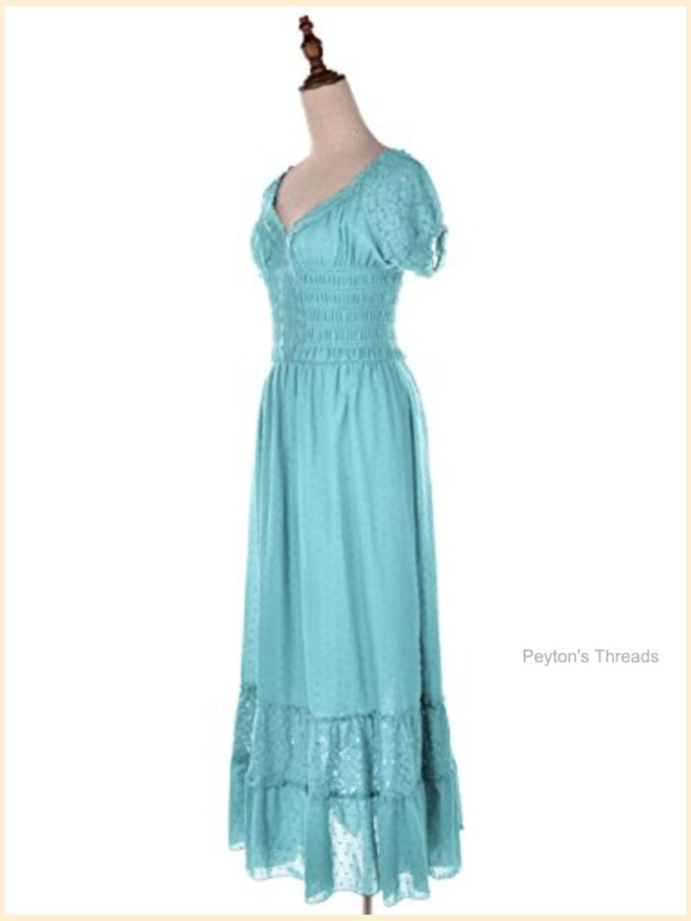Cap Sleeve Lace Trim Smocked Waist Maxi Dress - Boho Renaissance - Picture 4 of 6